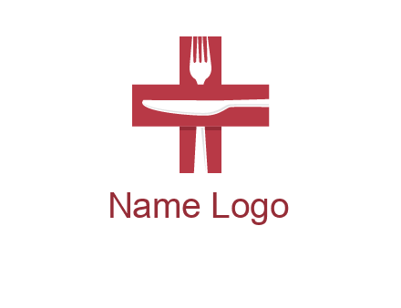 abstract spoon and knife in medical plus sign icon