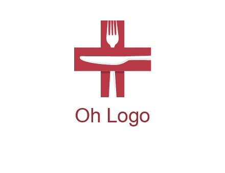 abstract spoon and knife in medical plus sign icon