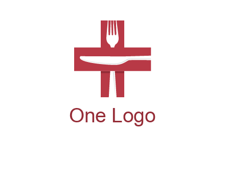abstract spoon and knife in medical plus sign icon