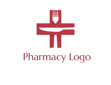 abstract spoon and knife in medical plus sign icon