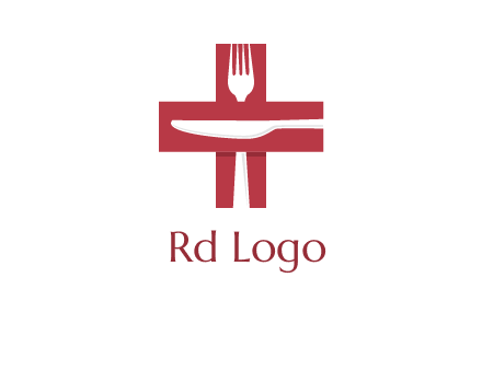 abstract spoon and knife in medical plus sign icon
