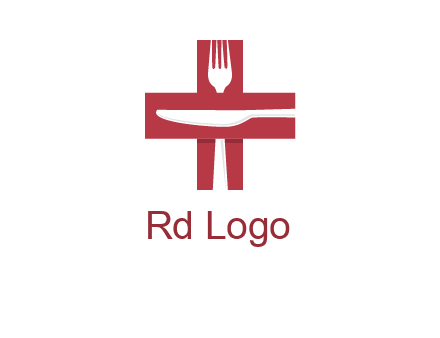 abstract spoon and knife in medical plus sign icon