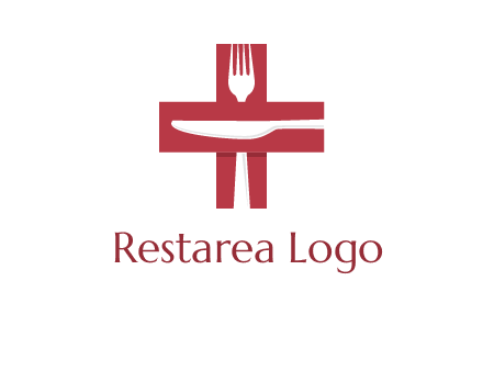 abstract spoon and knife in medical plus sign icon