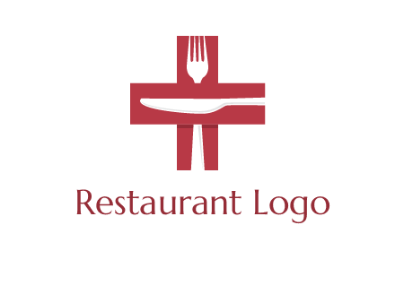 abstract spoon and knife in medical plus sign icon