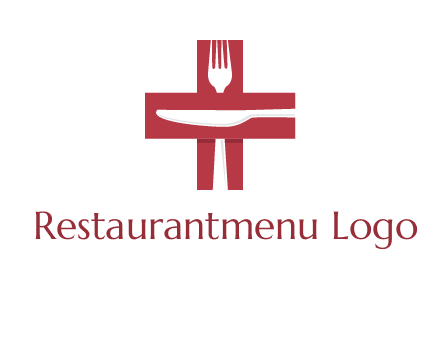 abstract spoon and knife in medical plus sign icon