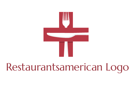 abstract spoon and knife in medical plus sign icon