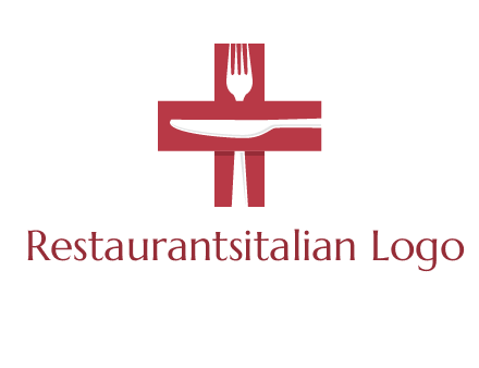 abstract spoon and knife in medical plus sign icon