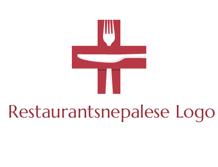 abstract spoon and knife in medical plus sign icon