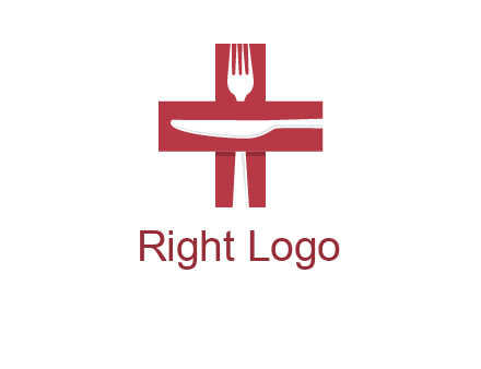 abstract spoon and knife in medical plus sign icon