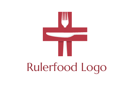 abstract spoon and knife in medical plus sign icon