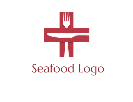 abstract spoon and knife in medical plus sign icon