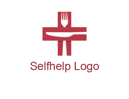 abstract spoon and knife in medical plus sign icon