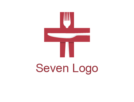 abstract spoon and knife in medical plus sign icon