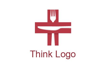abstract spoon and knife in medical plus sign icon