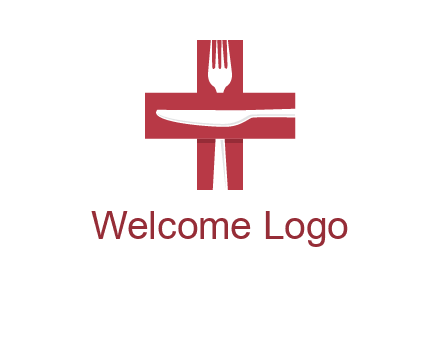 abstract spoon and knife in medical plus sign icon