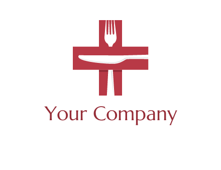 abstract spoon and knife in medical plus sign icon