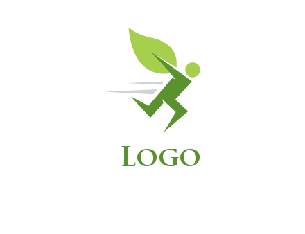 abstract running person with leaf icon