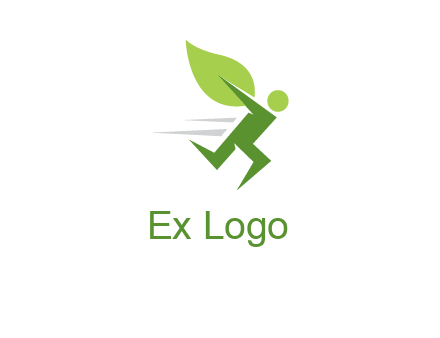 abstract running person with leaf icon