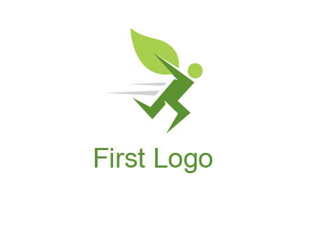 abstract running person with leaf icon