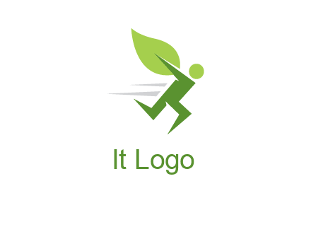 abstract running person with leaf icon