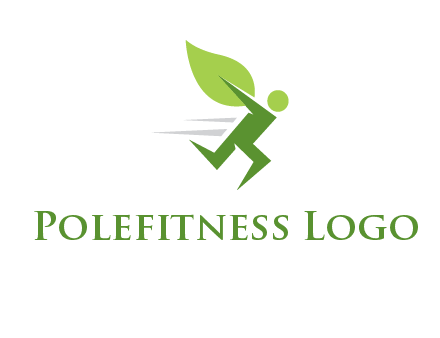 abstract running person with leaf icon