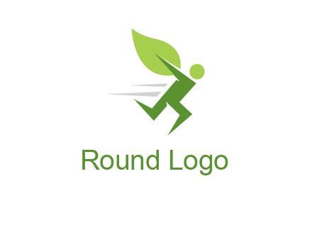 abstract running person with leaf icon