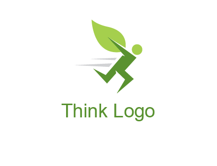 abstract running person with leaf icon