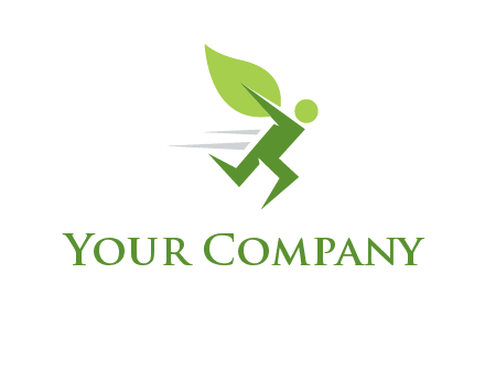 abstract running person with leaf icon