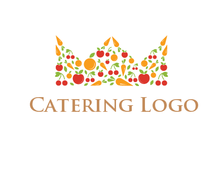 vegetables and fruits forming abstract crown logo