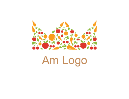 vegetables and fruits forming abstract crown logo