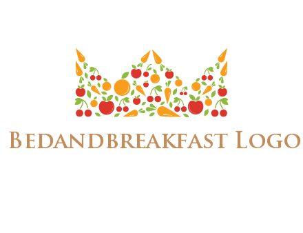 vegetables and fruits forming abstract crown logo