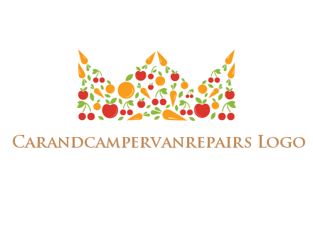 vegetables and fruits forming abstract crown logo