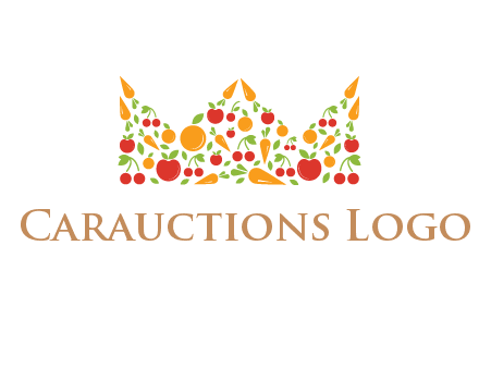 vegetables and fruits forming abstract crown logo