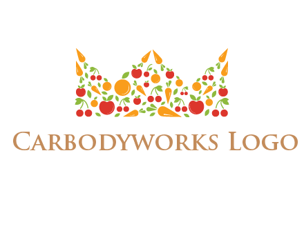 vegetables and fruits forming abstract crown logo