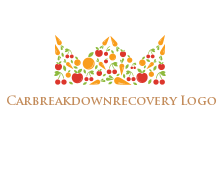 vegetables and fruits forming abstract crown logo