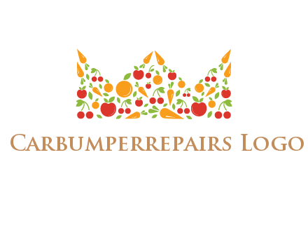 vegetables and fruits forming abstract crown logo