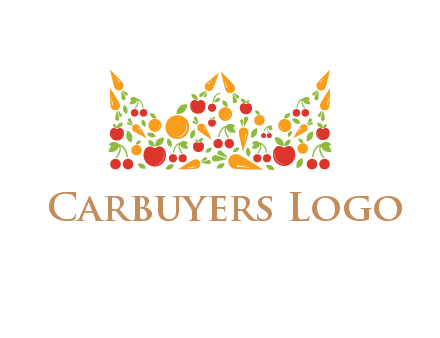 vegetables and fruits forming abstract crown logo