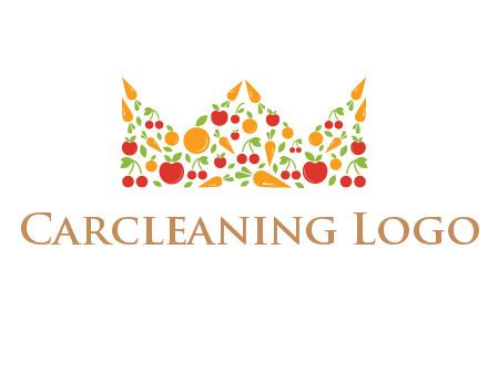 vegetables and fruits forming abstract crown logo