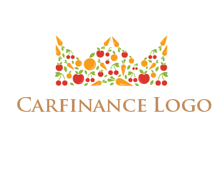 vegetables and fruits forming abstract crown logo