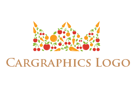 vegetables and fruits forming abstract crown logo