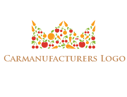 vegetables and fruits forming abstract crown logo