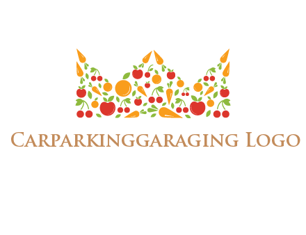 vegetables and fruits forming abstract crown logo