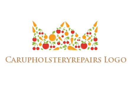 vegetables and fruits forming abstract crown logo