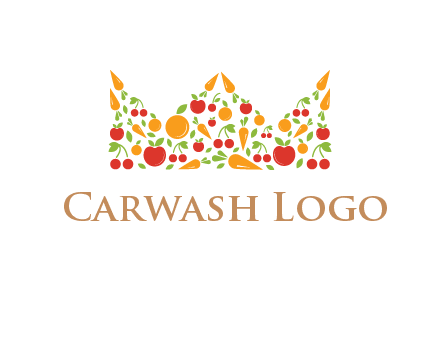 vegetables and fruits forming abstract crown logo