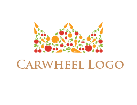 vegetables and fruits forming abstract crown logo