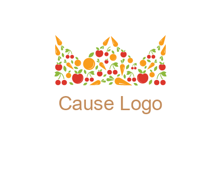 vegetables and fruits forming abstract crown logo
