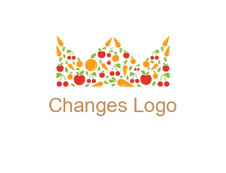 vegetables and fruits forming abstract crown logo