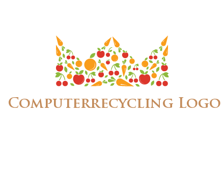 vegetables and fruits forming abstract crown logo