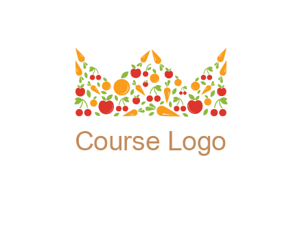 vegetables and fruits forming abstract crown logo