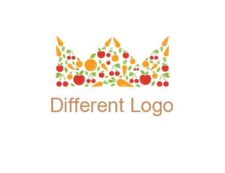 vegetables and fruits forming abstract crown logo